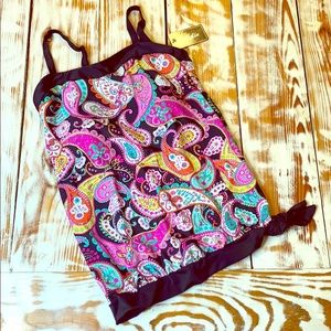 Ca Celin Black Pink Paisley Tankini Bathing Suit Swim Top Size Medium
